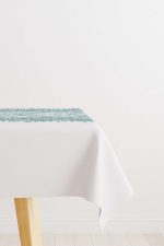 Turkuaz Beyaz Damask Etnik Desenli Masaörtüsü CGH119-MS