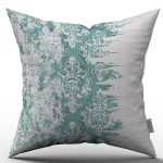 Turkuaz Beyaz Damask Etnik Desenli Kırlent Yastık Kılıfı - CGH119