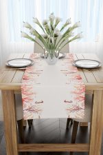 Krem Kırmızı Marin Desenli Dijital Baskılı Runner CGH1247-RN - Görsel 2