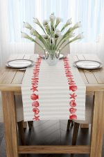 Krem Kırmızı Çizgili Marin Desenli Dijital Baskılı Runner CGH1252-RN - Görsel 2