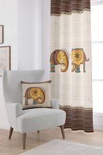 Krem Etnik Fil Desenli Dijital Baskılı Perde CGH1255-2-PR