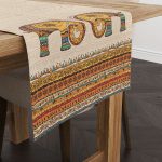 Krem Etnik Fil Desenli Dijital Baskılı Runner -CGH1264-RN