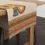 Krem Etnik Fil Desenli Dijital Baskılı Runner -CGH1266-RN