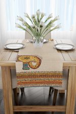 Krem Etnik Fil Desenli Dijital Baskılı Runner -CGH1266-RN - Görsel 2