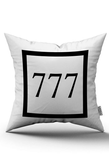 Beyaz Siyah 777 Melek Sayılı Dijital Baskılı Kırlent Kılıfı CGH1269