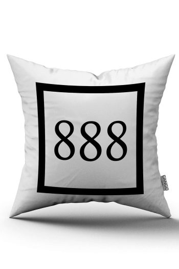 Beyaz Siyah 888 Melek Sayılı Desenli Dijital Baskılı Kırlent Kılıfı CGH1270