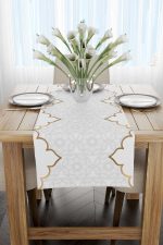 Beyaz Gri Ramazan Temalı Motifli Dekoratif Desenli Dijital Baskılı Runner CGH1284-RN - Görsel 2