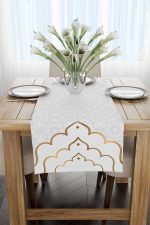 Beyaz Gri Ramazan Temalı Motifli Dekoratif Desenli Dijital Baskılı Runner CGH1285-2-RN - Görsel 2