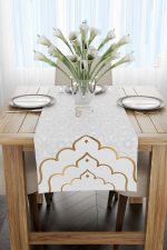 Beyaz Gri Ramazan Temalı Motifli Dekoratif Desenli Dijital Baskılı Runner CGH1285-RN - Görsel 2