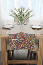 Krem Çok Renkli Ramazan Temalı Mandala Desenli Dijital Baskılı Runner CGH1290-RN - Görsel 2