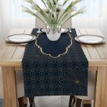 Lacivert Sarı Ramazan Temalı Dekoratif Desenli Dijital Baskılı Runner CGH1295-2-RN