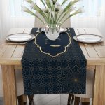 Lacivert Sarı Ramazan Temalı Dekoratif Desenli Dijital Baskılı Runner CGH1295-RN