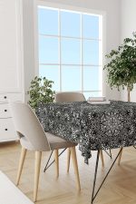 Beyaz Siyah Ramazan Temalı Dekoratif Mandala Desenli Dijital Baskılı Masaörtüsü CGH1296-MS - Görsel 2
