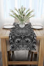 Beyaz Siyah Ramazan Temalı Dekoratif Mandala Desenli Dijital Baskılı Runner CGH1296-RN - Görsel 2