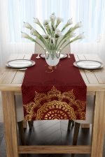 Kırmızı Bordo Ramazan Temalı Dekoratif Desenli Dijital Baskılı Runner CGH1298-RN - Görsel 2