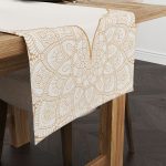 Krem Sarı Ramazan Temalı Dekoratif Mandala Desenli Dijital Baskılı Runner CGH1303-2-RN
