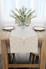 Krem Sarı Ramazan Temalı Dekoratif Mandala Desenli Dijital Baskılı Runner CGH1303-2-RN - Görsel 2