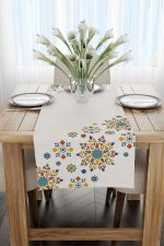 Krem Turuncu Ramazan Temalı Dekoratif Desenli Dijital Baskılı Runner CGH1304-RN - Görsel 2