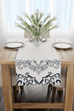 Lacivert Gri Ramazan Temalı Dekoratif Desenli Dijital Baskılı Runner CGH1305-2-RN - Görsel 2