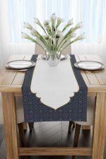Lacivert Beyaz Ramazan Temalı Dekoratif Desenli Dijital Baskılı Runner CGH1307-2-RN - Görsel 2