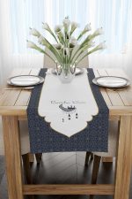Lacivert Beyaz Ramazan Temalı Dekoratif Desenli Dijital Baskılı Runner CGH1307-RN - Görsel 2