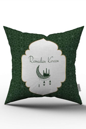 Yeşil Beyaz Ramazan Temalı Dekoratif Desenli Dijital Baskılı Kırlent Kılıfı CGH1308
