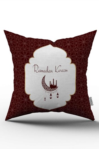 Kırmızı Beyaz Ramazan Temalı Dekoratif Desenli Dijital Baskılı Kırlent Kılıfı CGH1309