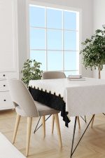 Siyah Beyaz Ramazan Temalı Dekoratif  Desenli Dijital Baskılı Masaörtüsü CGH1310-MS - Görsel 2