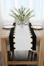 Siyah Beyaz Ramazan Temalı Dekoratif Desenli Dijital Baskılı Runner CGH1310-RN - Görsel 2