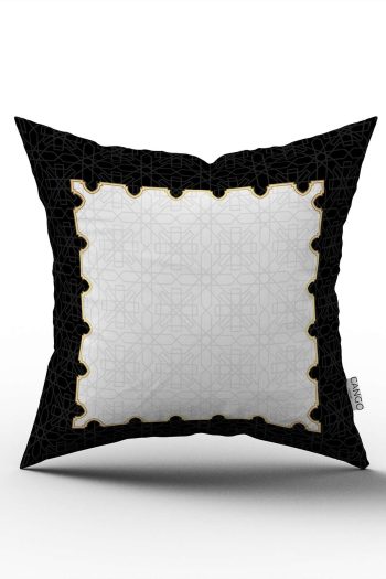 Siyah Beyaz Ramazan Temalı Dekoratif Desenli Dijital Baskılı Kırlent Kılıfı CGH1310