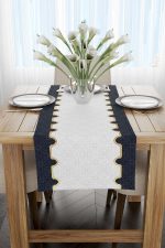 Lacivert Beyaz Ramazan Temalı Dekoratif Desenli Dijital Baskılı Runner CGH1312-RN - Görsel 2