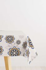 Kahverengi Mavi Ramazan Temalı Dekoratif Desenli Dijital Baskılı Masaörtüsü CGH1316-MS