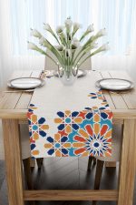 Turuncu Mavi Ramazan Temalı Dekoratif Desenli Dijital Baskılı Runner CGH1317-RN - Görsel 2