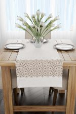 Kahverengi Krem Ramazan Temalı Dekoratif Desenli Dijital Baskılı Runner CGH1323-RN - Görsel 2