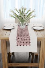 Bordo Krem Ramazan Temalı Dekoratif Desenli Dijital Baskılı Runner CGH1325-RN - Görsel 2