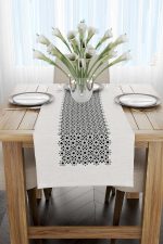 Siyah Krem Ramazan Temalı Dekoratif Desenli Dijital Baskılı Runner CGH1326-RN - Görsel 2