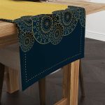 Lacivert Sarı Ramazan Temalı Dekoratif Desenli Dijital Baskılı Runner CGH1342-2-RN