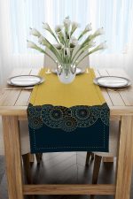Lacivert Sarı Ramazan Temalı Dekoratif Desenli Dijital Baskılı Runner CGH1342-2-RN - Görsel 2