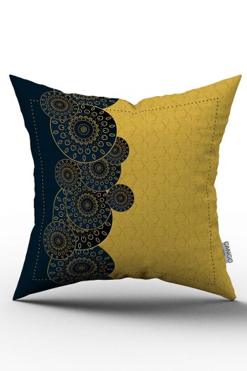 Lacivert Sarı Ramazan Temalı Dekoratif Desenli Dijital Baskılı Kırlent Kılıfı CGH1342