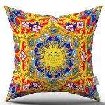 Çift Taraflı Sarı Etnik Motif Abstract Desenli Dijital Baskılı Kırlent Yastık Kılıf CGH1347-CT
