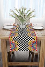 Sarı Etnik Motif Abstract Desenli Dijital Baskılı Runner CGH1347-RN