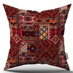 Çift Taraflı Kırmızı Etnik Motif Kilim Desenli Dijital Baskılı Kırlent Yastık Kılıf CGH1348-CT