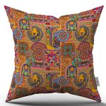 Çift Taraflı Sarı Etnik Motif Abstract Desenli Dijital Baskılı Kırlent Yastık Kılıf CGH1349-CT