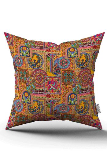 Çift Taraflı Sarı Etnik Motif Abstract Desenli Dijital Baskılı Kırlent Yastık Kılıf CGH1349-CT