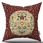 Çift Taraflı Bordo Çiçek Motifli Kuş Desenli Dijital Baskılı Kırlent Yastık Kılıf CGH1352-CT