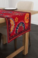 Kırmızı Etnik Motif Vintage Desenli Dijital Baskılı Runner CGH1375-RN