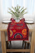 Kırmızı Etnik Motif Vintage Desenli Dijital Baskılı Runner CGH1375-RN - Görsel 2