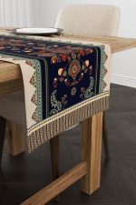 Lacivert Etnik Vintage Motif Desenli Dijital Baskılı Runner CGH1377-RN