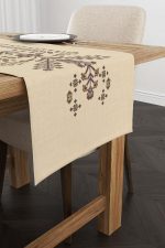 Krem Etnik Motif Desenli Dijital Baskılı Runner CGH1378-RN