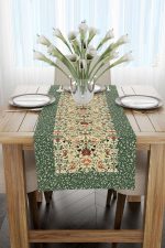 Yeşil Motifli Çiçek Kuş Desenli Dijital Baskılı Runner CGH1379-RN - Görsel 2
